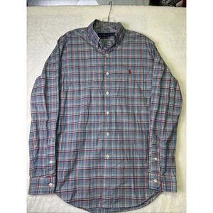 Ralph Lauren Shirt Medium Classic Fit Long Sleeve Multicolor Plaid Red Pony